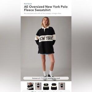 AE Oversized New York Polo Fleece Sweatshirt NWOT Size XL